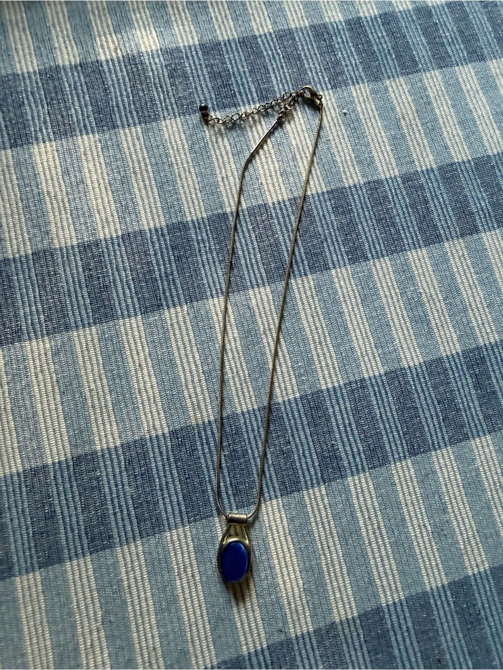 Silver Necklace with Blue Oval Pendant - Women Jewelry